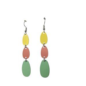 Rainbow Shiny Oval Dangle Drop Earrings Costume Jewelry